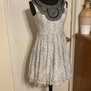 Girl works fit & flair dress beaded circle cut full fit sewn in skirt slip